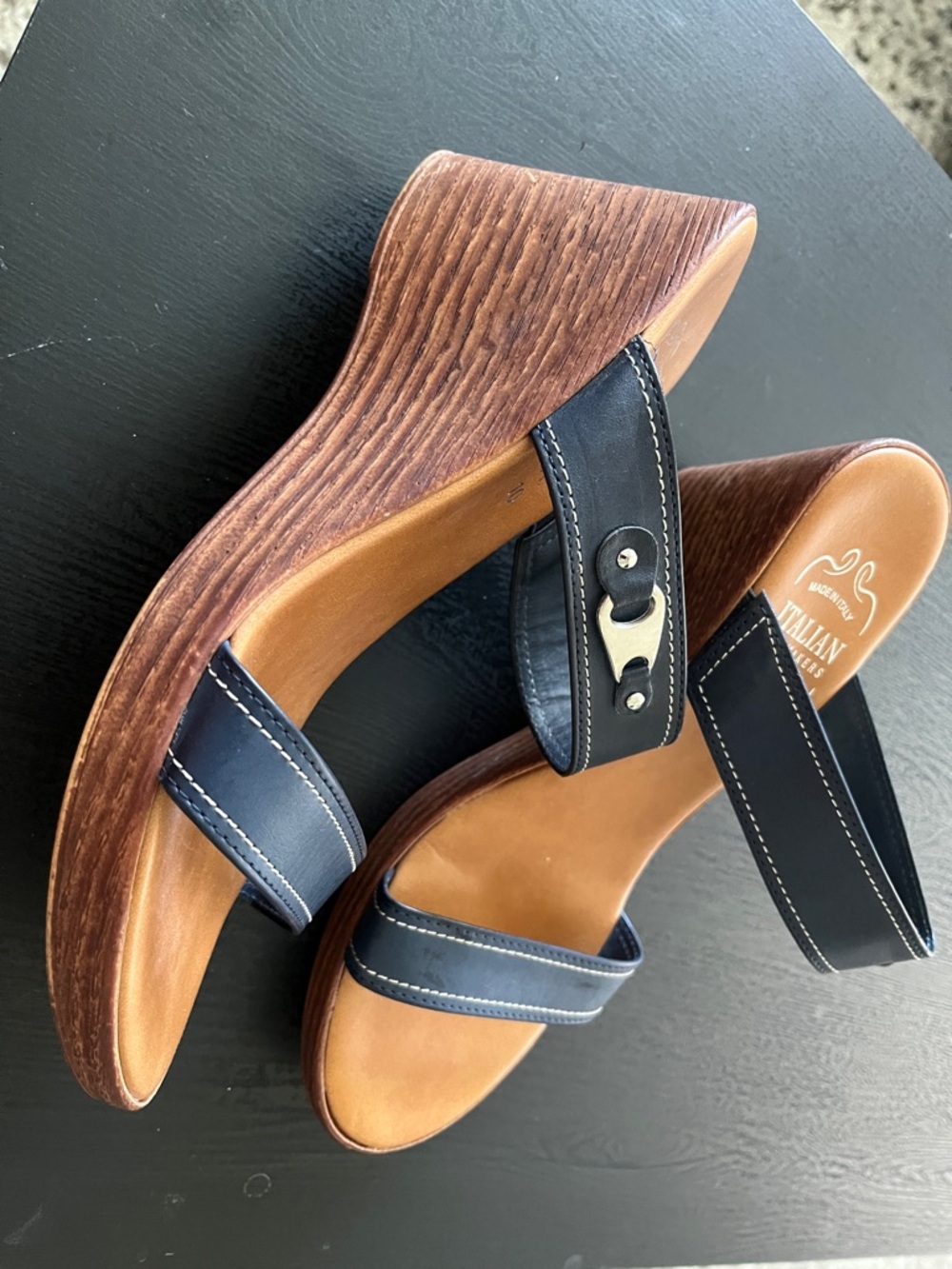 Italian Shoemakers Navy and Tan Wedge Sandals